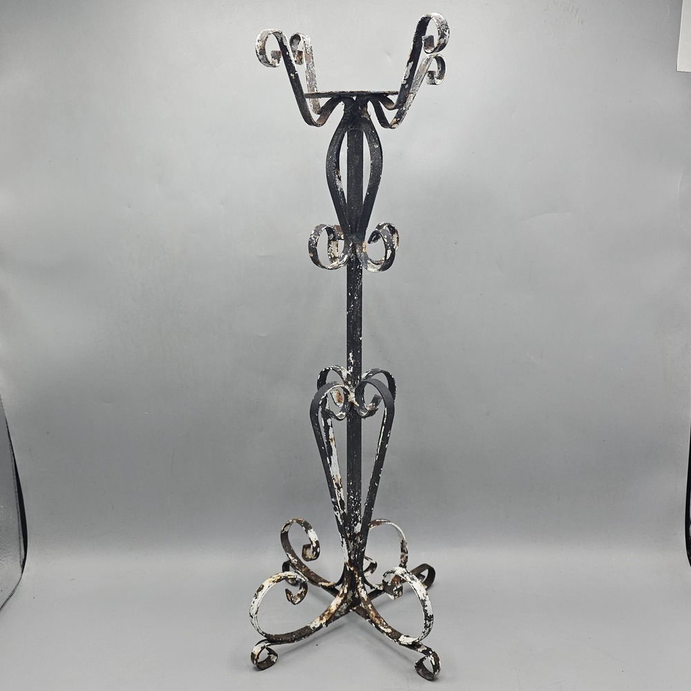 Vintage Wrought Iron Plant Stand Pedestal 20" Chippy Ornate Gothic Victorian